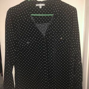 Long sleeve black white polka dot button up shirt
